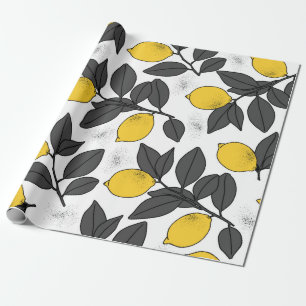 Tropical seamless pattern with yellow lemons. Hand Wrapping Paper
