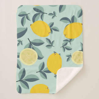 Tropical seamless pattern with yellow lemons sherpa blanket