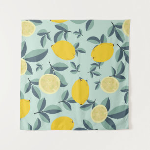 Tropical seamless pattern with yellow lemons tapestry