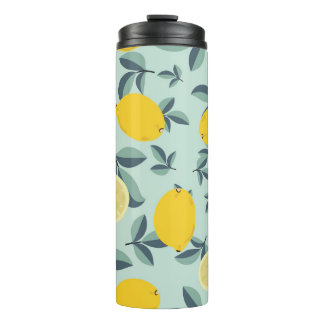Tropical seamless pattern with yellow lemons thermal tumbler