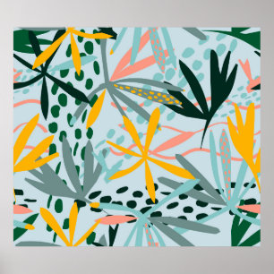 Tropical seamless texture with palm leaves, raster poster