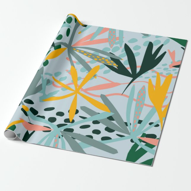 Tropical seamless texture with palm leaves, raster wrapping paper (Unrolled)