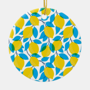 Tropical Seamless With Yellow Lemons Ceramic Tree Decoration