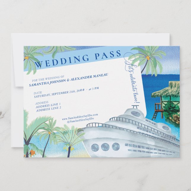Tropical Seascape Cruise Destination Wedding Pass Invitation (Front)