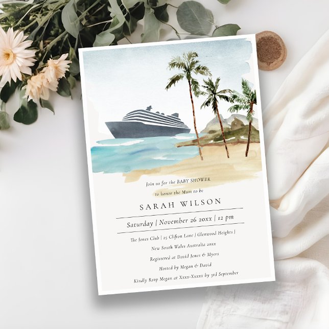 Tropical Seascape Palm Cruise Baby Shower Invite (Creator Uploaded)