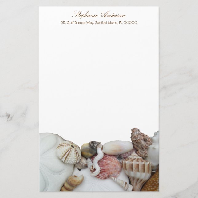 Tropical Seashell Border Personal Writing Paper (Front)