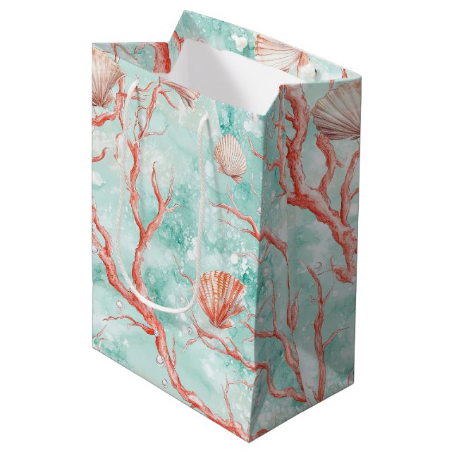 Tropical Seashell Coral Pattern Medium Gift Bag (Front Angled)