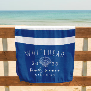 Tropical Seashell Royal Blue Monogram Beach Towel
