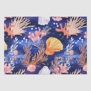 Tropical Seashell Starfish Orange Pink Cobalt Tissue Paper