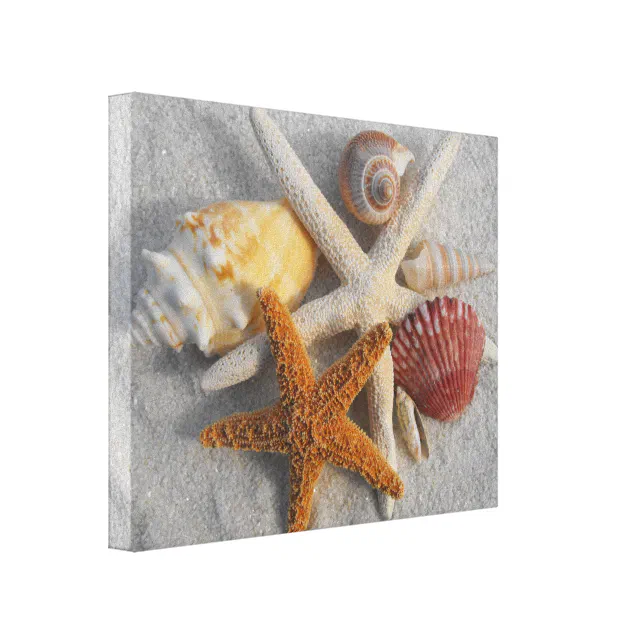 Tropical Seashell/Starfish White Sand Photo Canvas | Zazzle