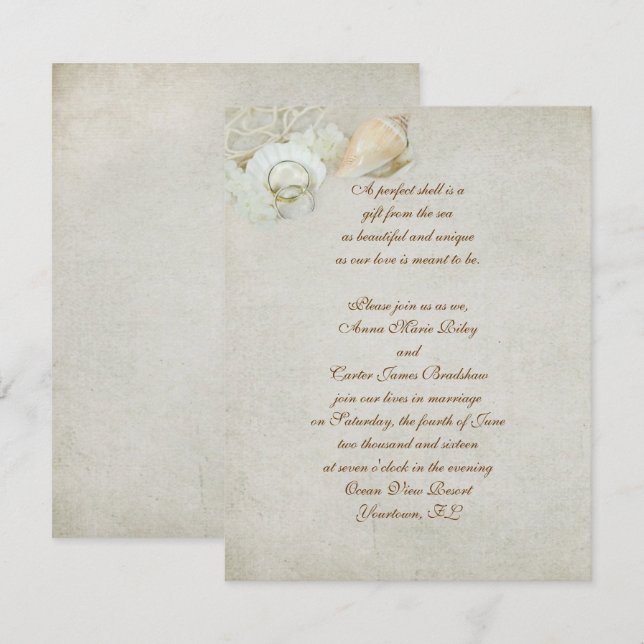 Tropical Seashell Wedding Invitation (Front/Back)