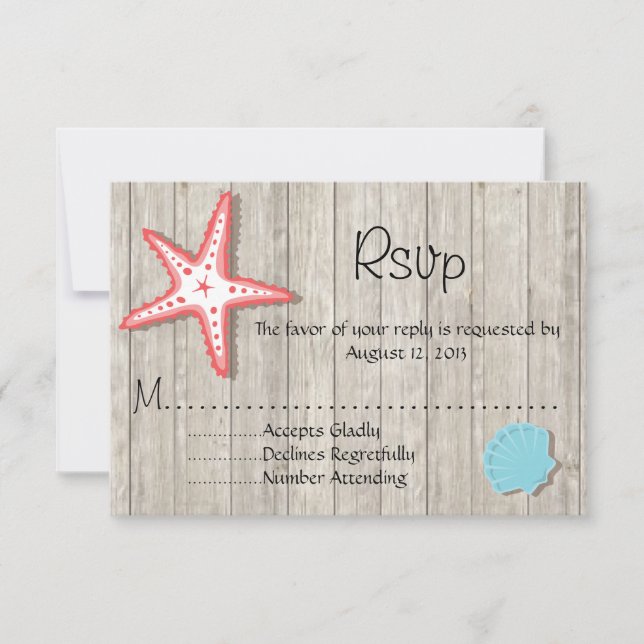 Tropical Seashell Wedding RSVP cards (Front)