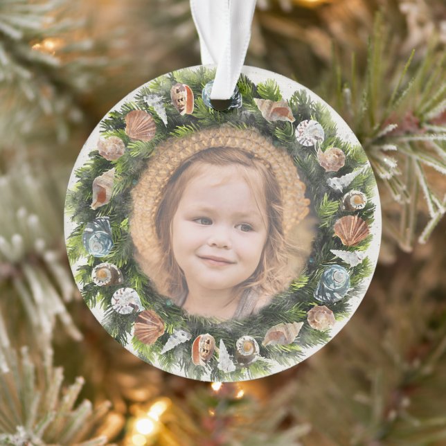 Tropical Seashells 2 Custom Photo Christmas Wreath Ornament (Tree)