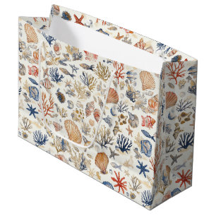 Tropical Seashells & Coral Reef Motif Large Gift Bag