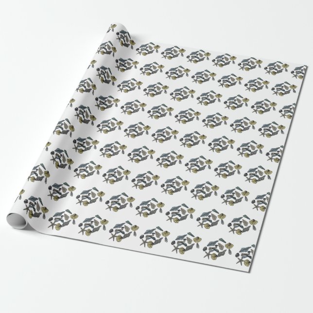 Tropical seashells wrapping paper (Unrolled)