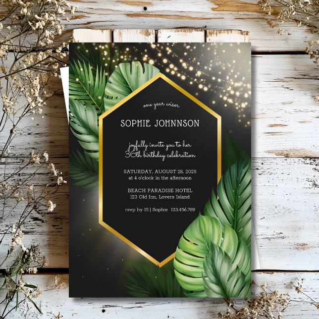 Tropical seaside night dark birthday invitation (Creator Uploaded)