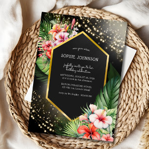 Tropical seaside night dark watercolor birthday invitation