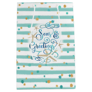 Tropical SEAson’s Greetings, Aqua Stripes & Dots Medium Gift Bag