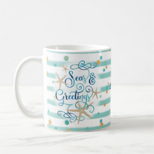 Tropical "SEAson's Greetings, Aqua Stripes & Dots Coffee Mug