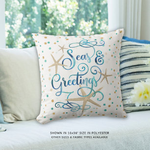 Tropical SEAsons Greetings Beach Holiday Cushion