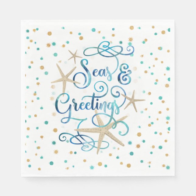 Tropical "SEAson's Greetings" Dots Party Napkin (Front)