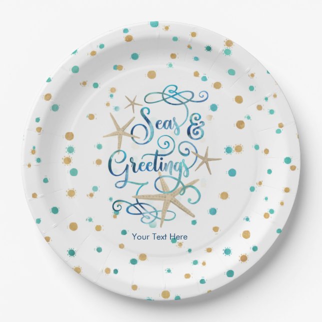 Tropical SEAson's Greetings Dots Party Paper Plate (Front)