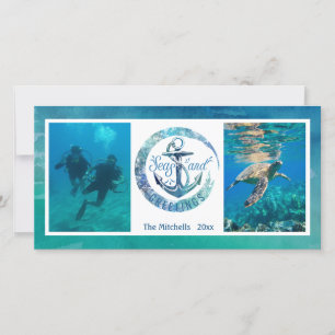 Tropical "SEAson's Greetings" Ocean Wave - 2 Pics Holiday Card