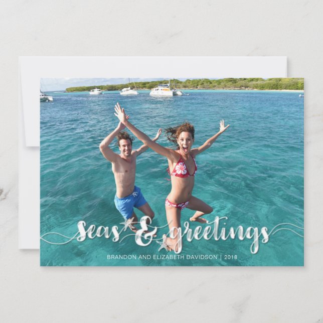 Tropical SEAsons Greetings | Starfish | One Photo Holiday Card (Front)
