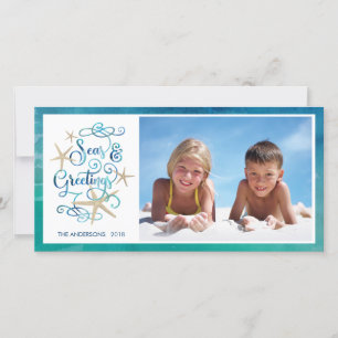 Tropical SEAsons Greetings Starfish Watercolor Holiday Card