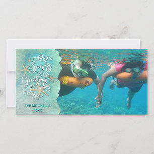 Tropical "SEAson's Greetings" Watercolor Holiday Card