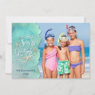 Tropical "SEAson's Greetings" Watercolor Ocean Holiday Card