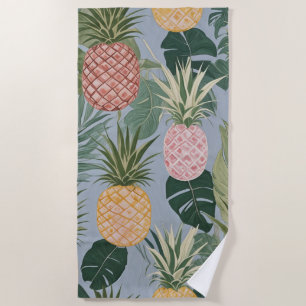 Tropical Serenity: Painted Pineapples and Palms Beach Towel