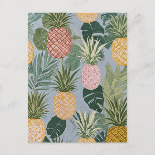 Tropical Serenity: Painted Pineapples and Palms Postcard