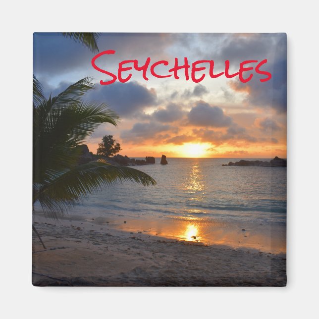 Tropical Seychelles Island Palm Tree Beach Sunset Magnet (Front)