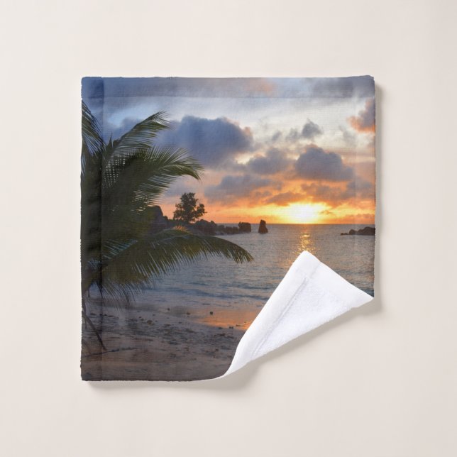 Tropical Seychelles Island Palm Tree Beach Sunset Wash Cloth (Wash Cloth)