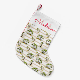 Tropical Shack And Palms   Add Your Name Small Christmas Stocking