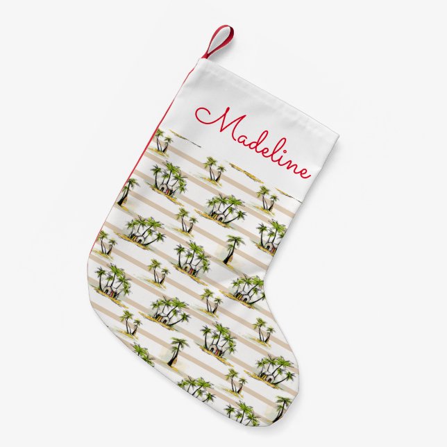 Tropical Shack And Palms | Add Your Name Small Christmas Stocking (Front (Hanging))