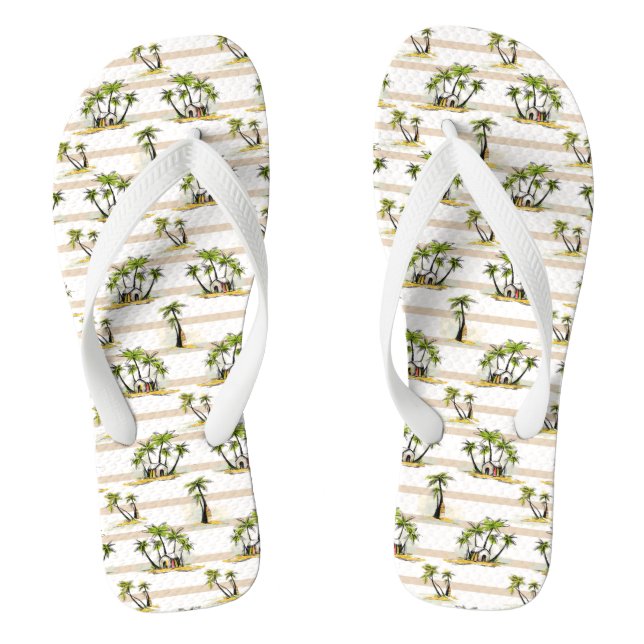 Tropical Shack And Palms Flip Flops (Footbed)