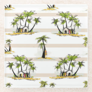 Tropical Shack And Palms Glass Coaster
