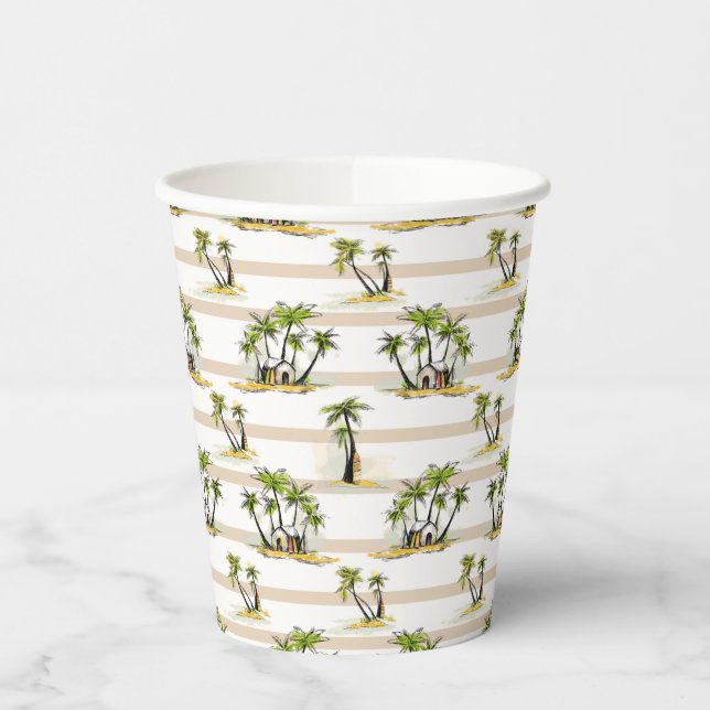 Tropical Shack And Palms Paper Cups (Left)