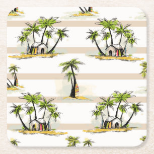 Tropical Shack And Palms Square Paper Coaster