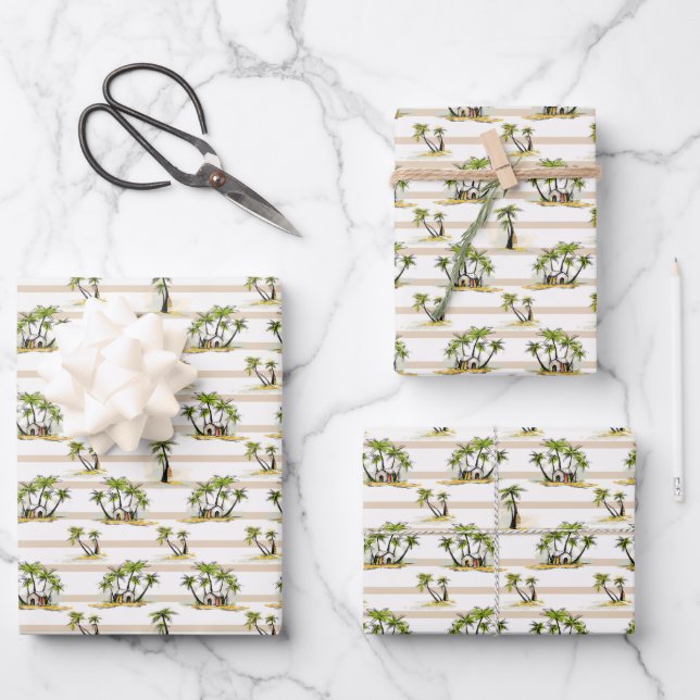 Tropical Shack And Palms Wrapping Paper Sheet (Front)