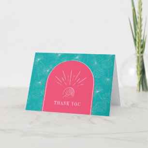 Tropical Shell Arch Pink Blue Beach Wedding Thank You Card