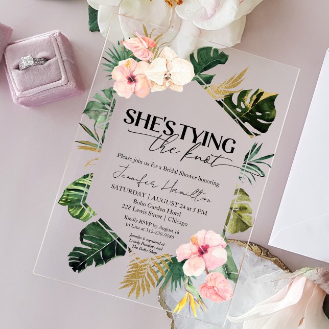  Tropical She's tying the knot Bridal Shower Acrylic Invitations (Creator Uploaded)
