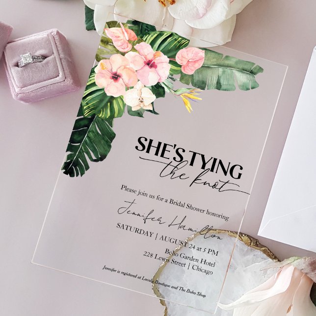  Tropical She's tying the knot Bridal Shower Acrylic Invitations (Creator Uploaded)