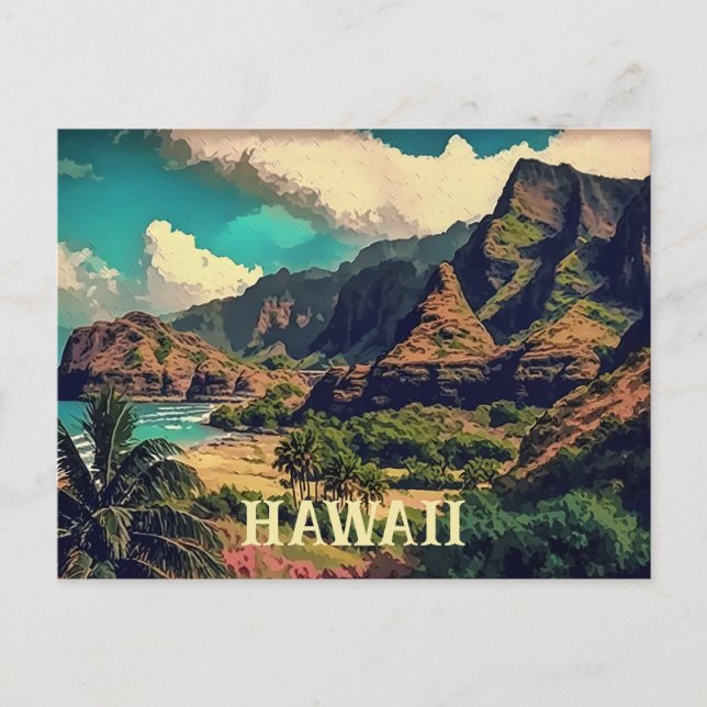Tropical Shore Artwork Hawaii Postcard  (Front)