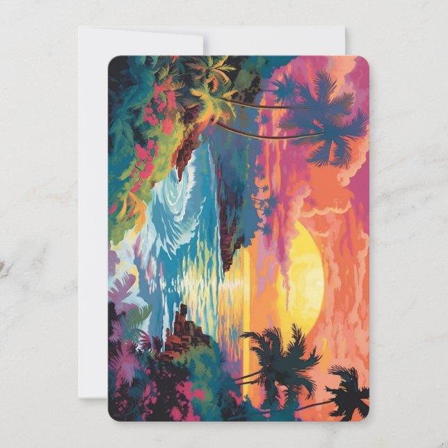 Tropical shore at sunset  thank you card (Front)