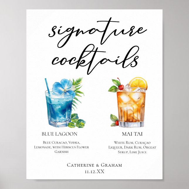 Tropical Signature Cocktails Wedding Menu Poster (Front)