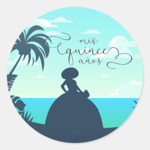 Tropical Silhouette Charro Quinceanera Classic Round Sticker