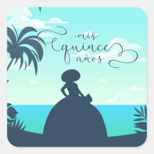 Tropical Silhouette Charro Quinceanera Square Sticker